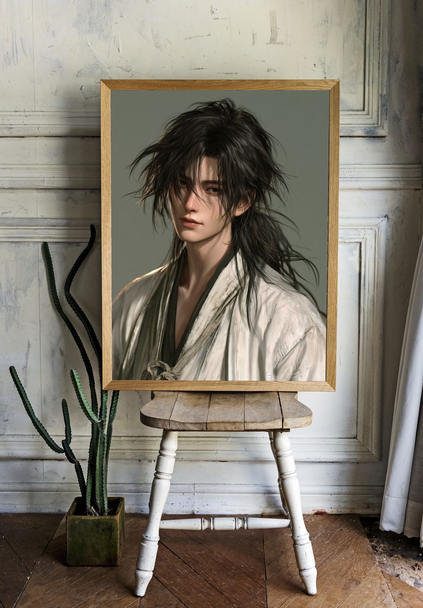 Samurai Portrait Digital Art Poster. — room view 1