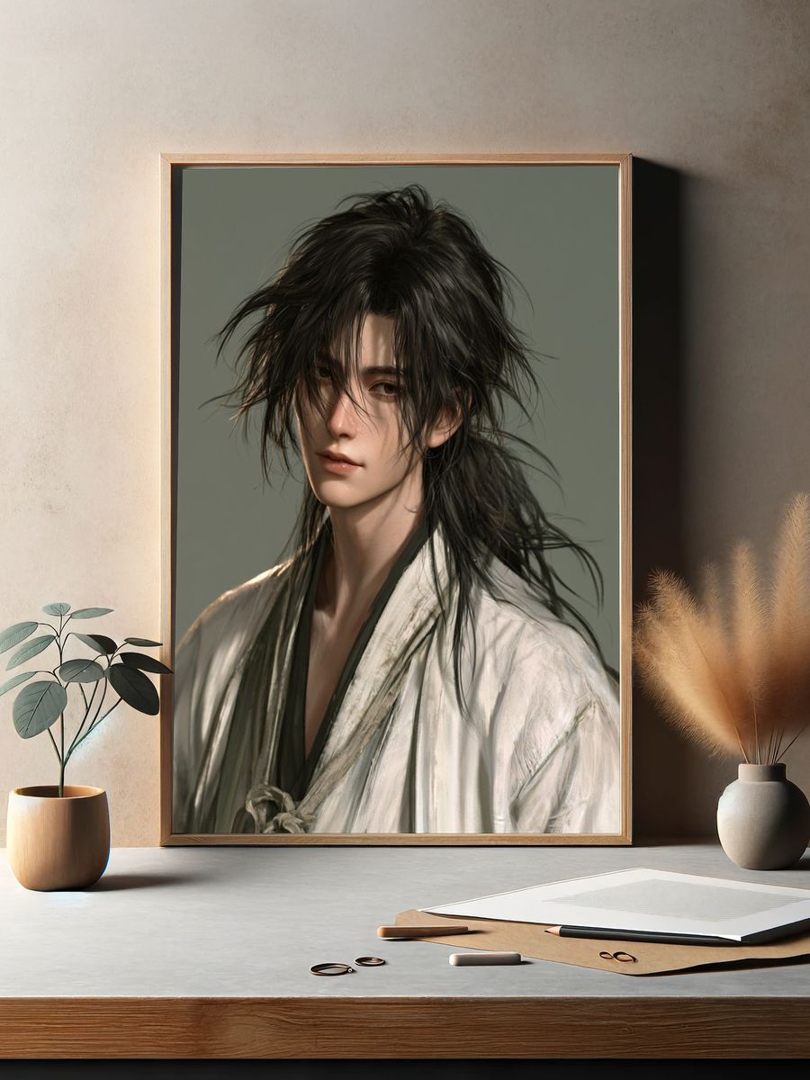 Samurai Portrait Digital Art Poster. — room view 2