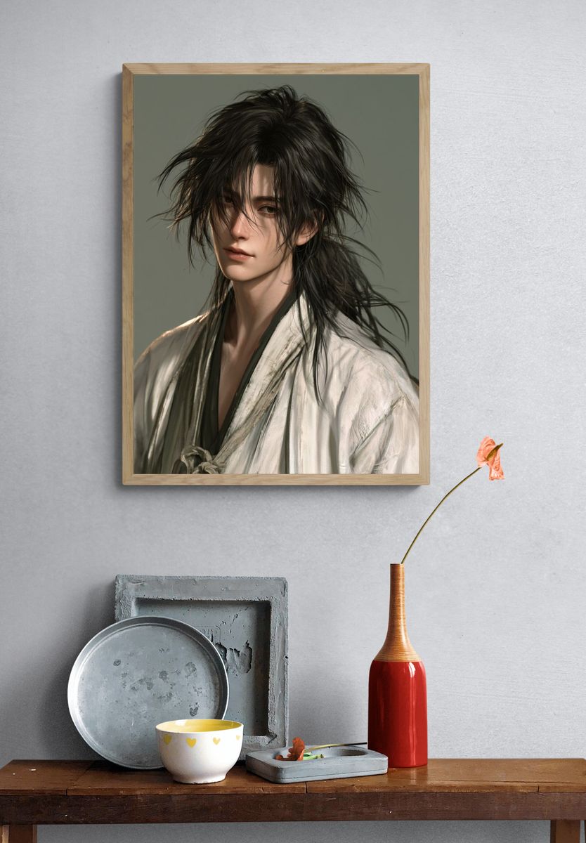 Samurai Portrait Digital Art Poster. — room view 3