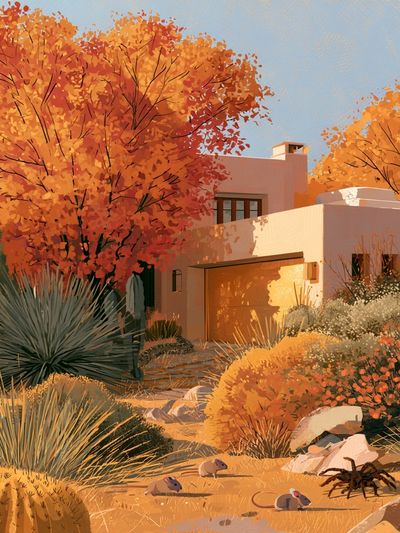 Desert Adobe Garden Illustration Poster. poster
