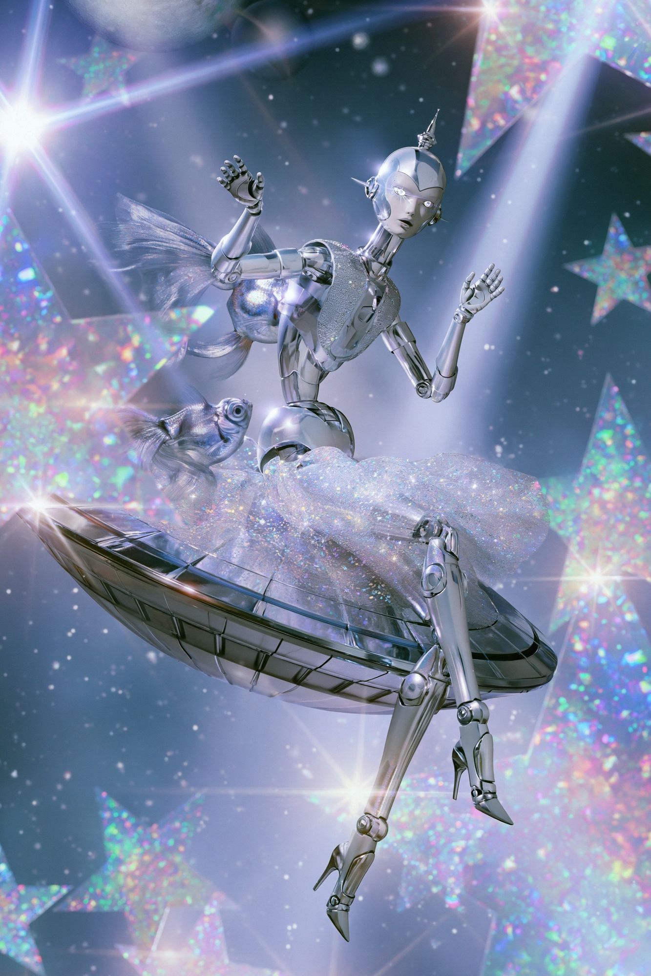 Celestial Robot Mermaid Print. poster — illustration art