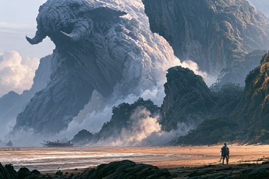 Giant Stone Elephant Fantasy Print. poster — illustration art