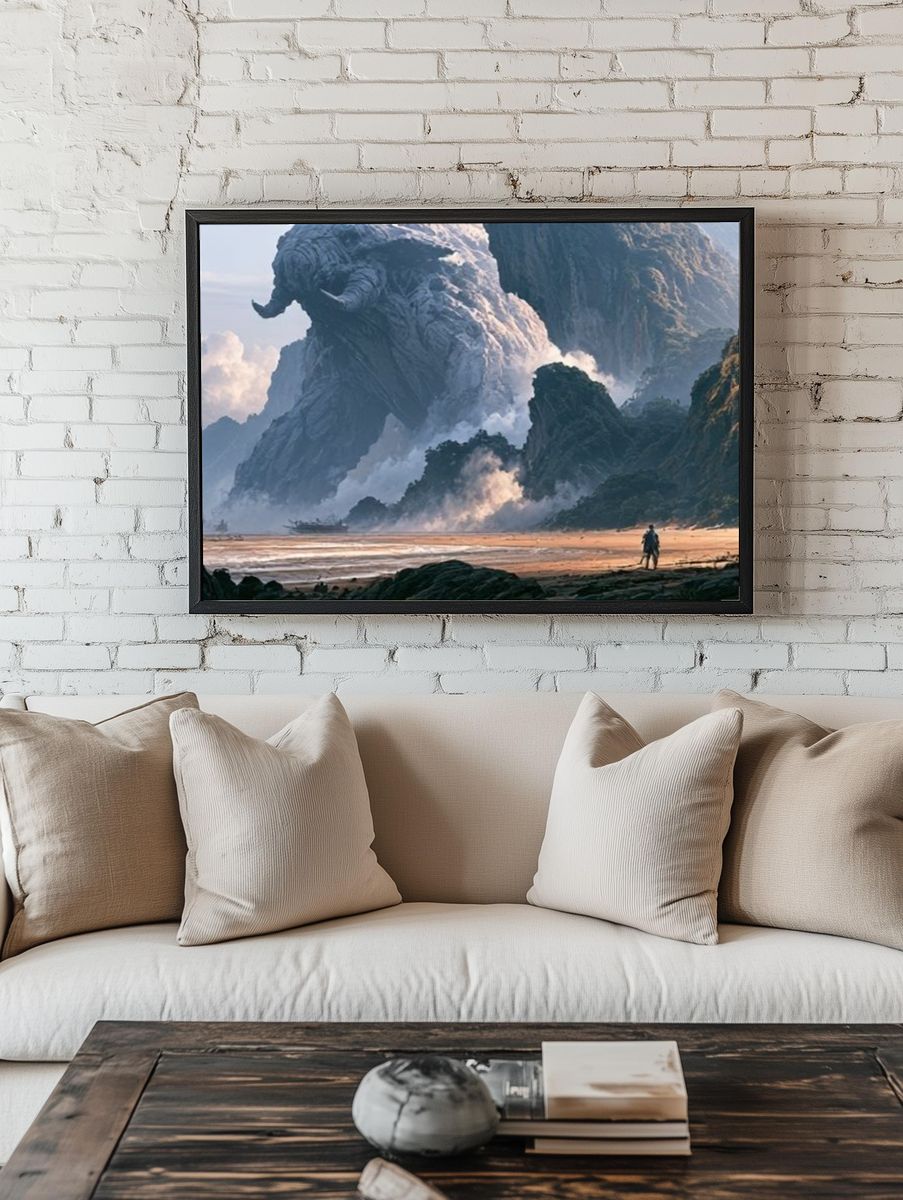Giant Stone Elephant Fantasy Print. — room view 1