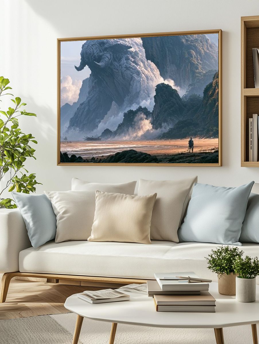 Giant Stone Elephant Fantasy Print. — room view 2