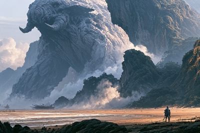 Giant Stone Elephant Fantasy Print. poster