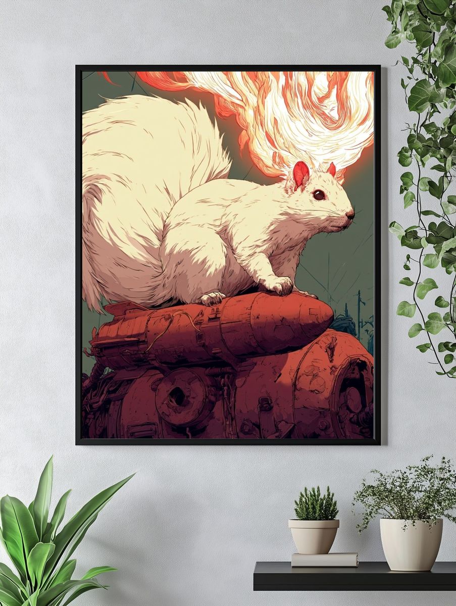 Flaming White Squirrel Digital Art Poster. — room view 4