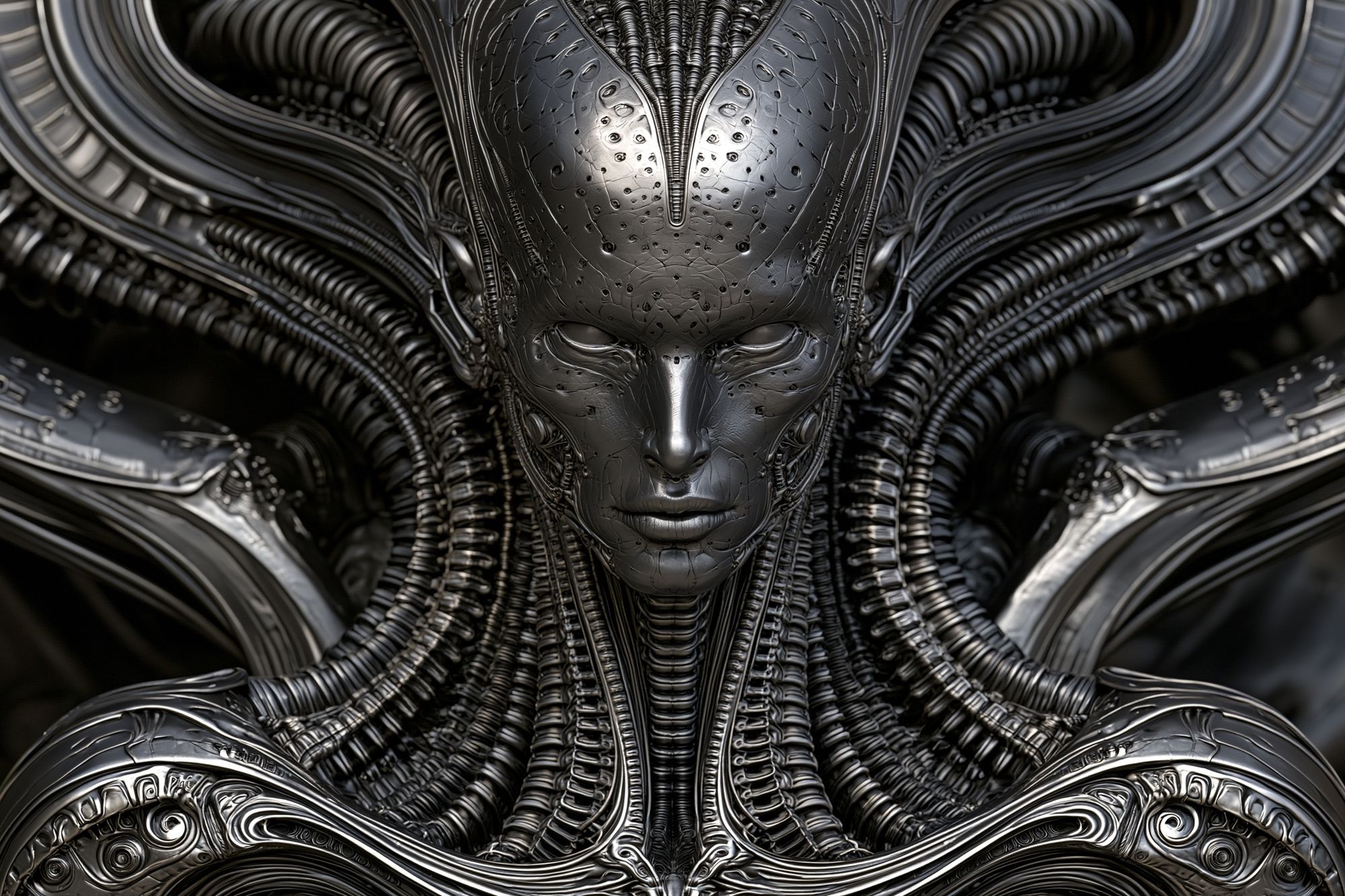Alien Cybernetic Portrait Print. poster — illustration art