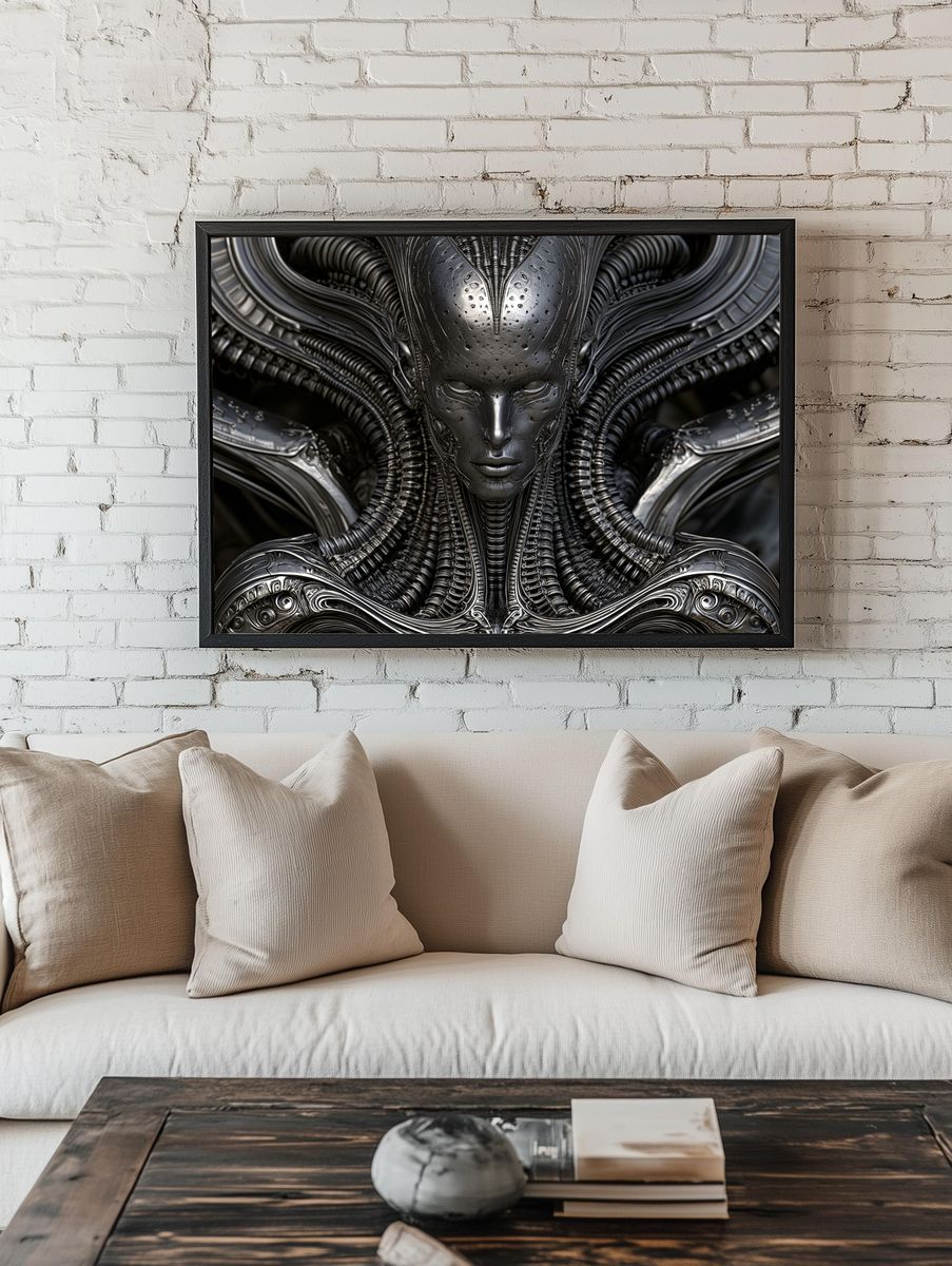 Alien Cybernetic Portrait Print. room preview