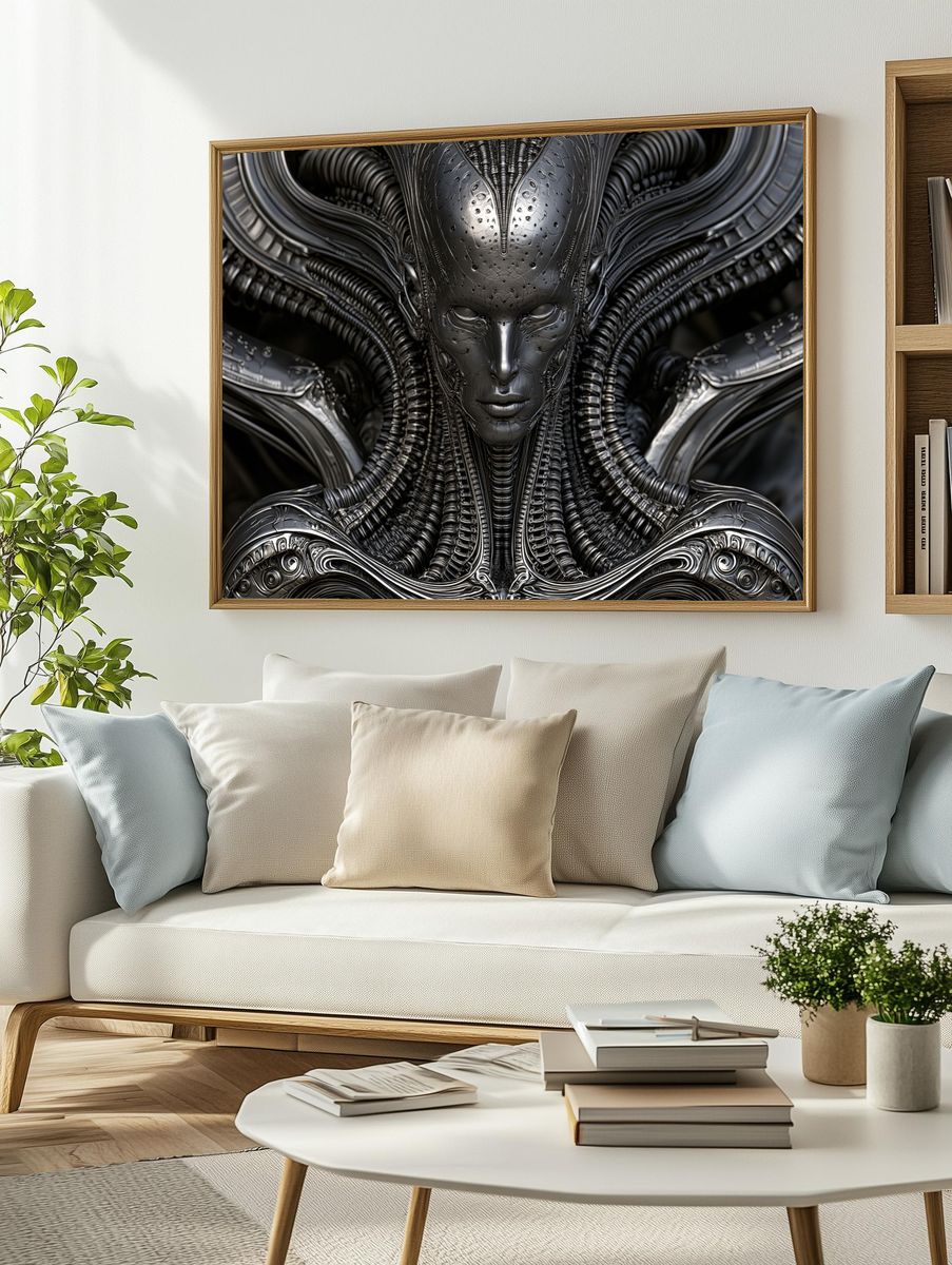 Alien Cybernetic Portrait Print. — room view 2