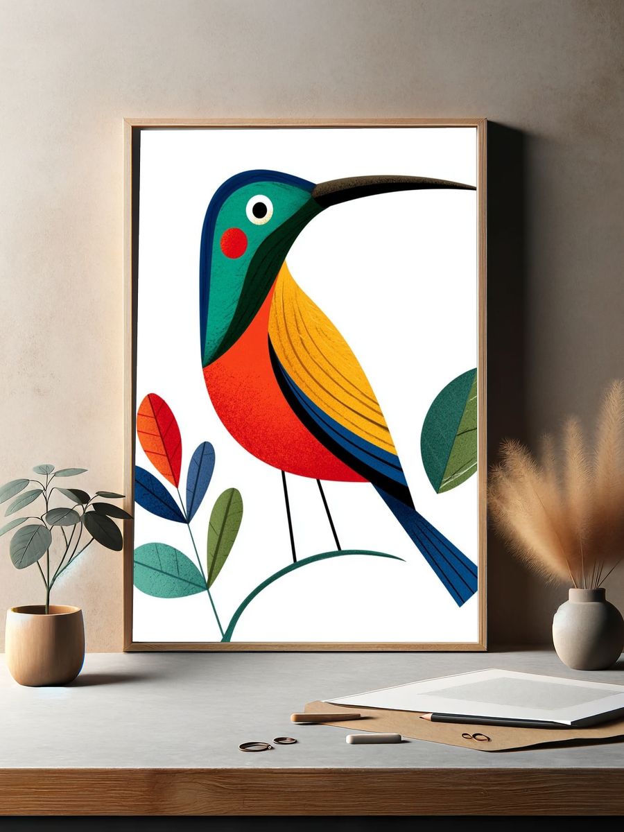 Colorful Bird Illustration Poster. — room view 2