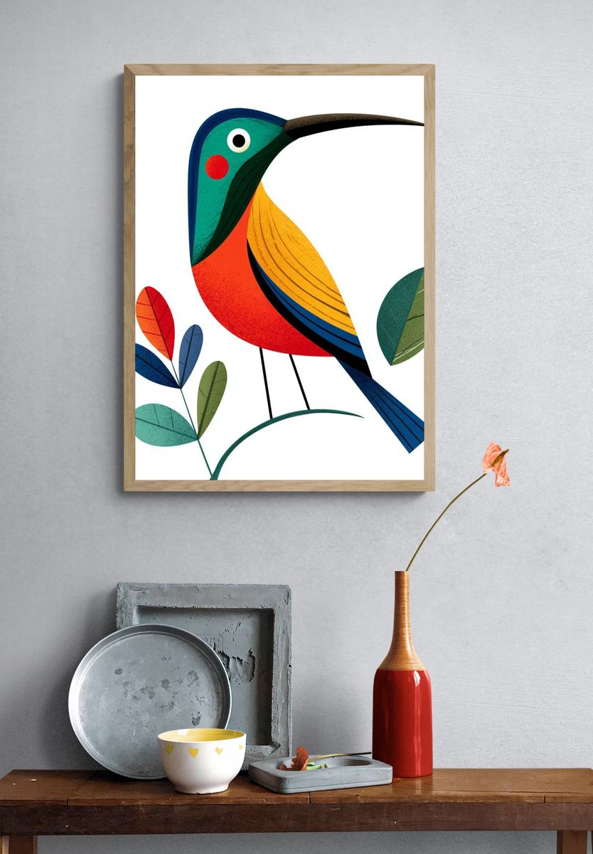 Colorful Bird Illustration Poster. — room view 3