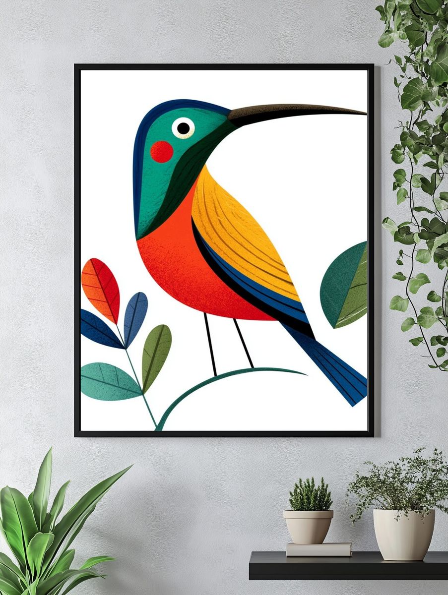 Colorful Bird Illustration Poster. — room view 4