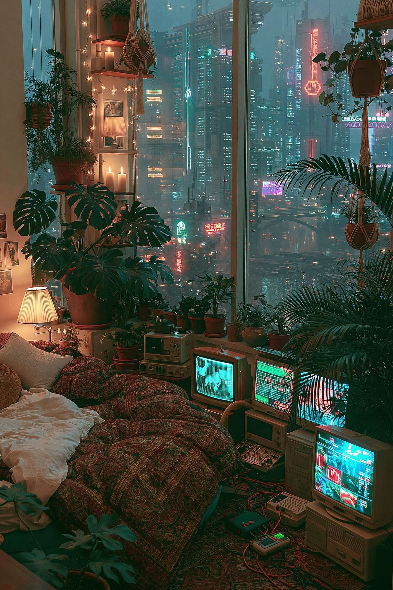 Cyberpunk City Bedroom Poster. poster detail