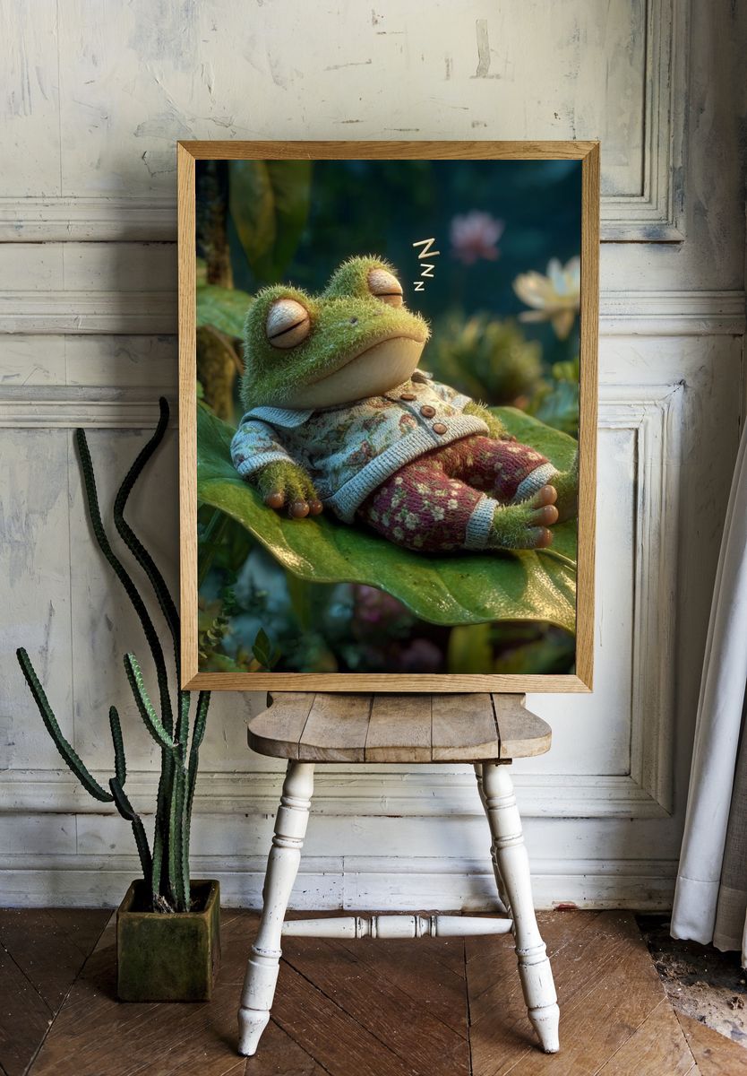 Sleeping Frog Digital Art Print. room preview