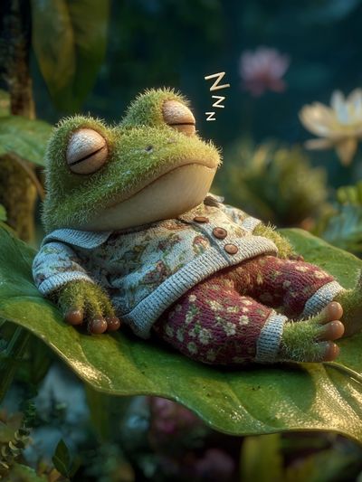 Sleeping Frog Digital Art Print. poster