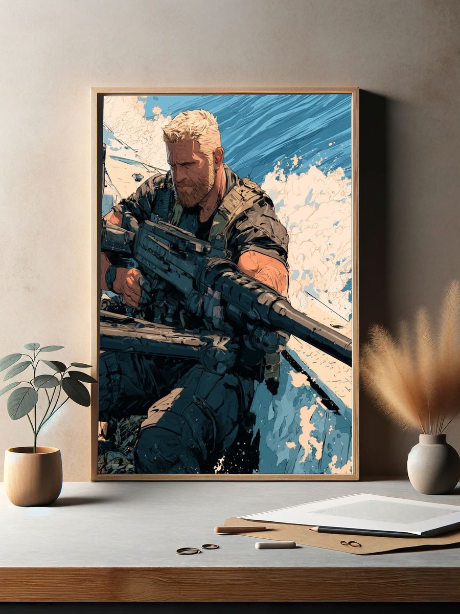 Tactical Soldier Action Illustration Poster. — room view 2