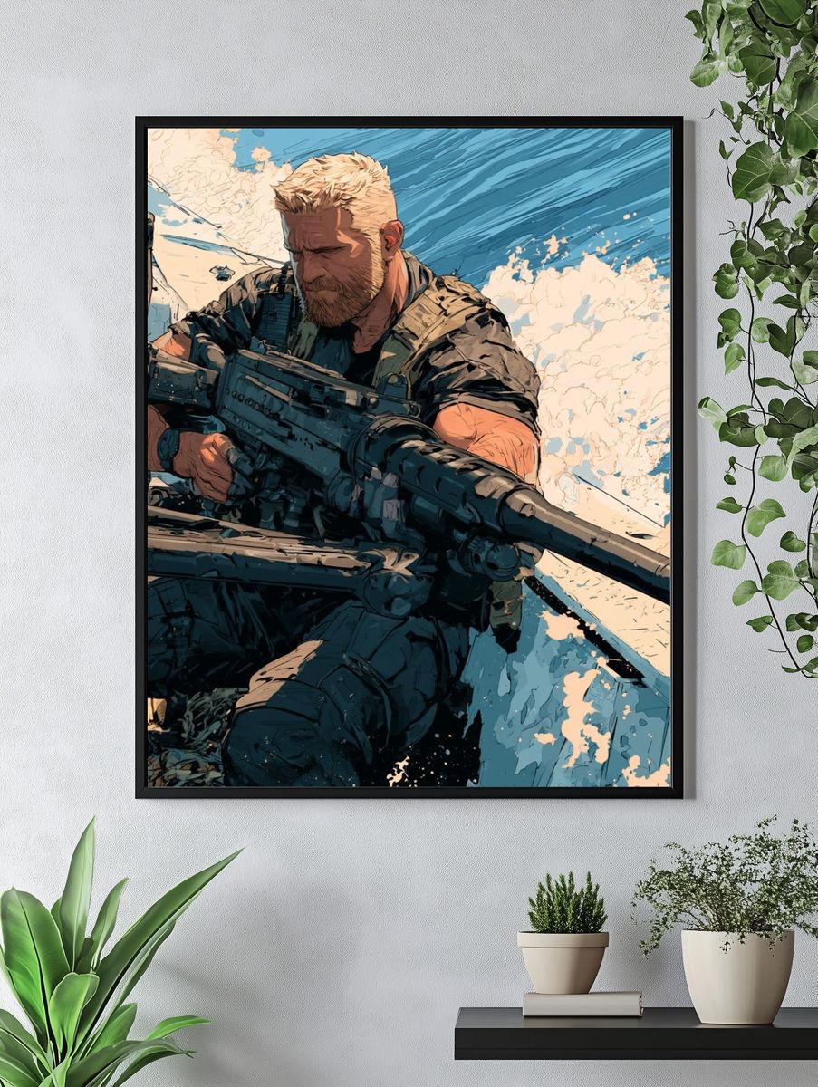 Tactical Soldier Action Illustration Poster. — room view 4