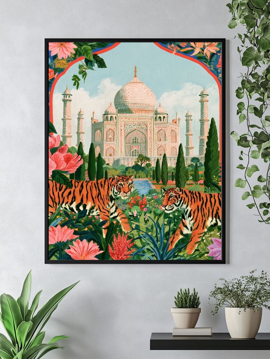 Taj Mahal Tigers Illustration Poster. — room view 4