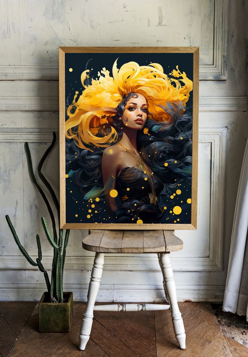 Golden Siren Digital Art Poster. — room view 1