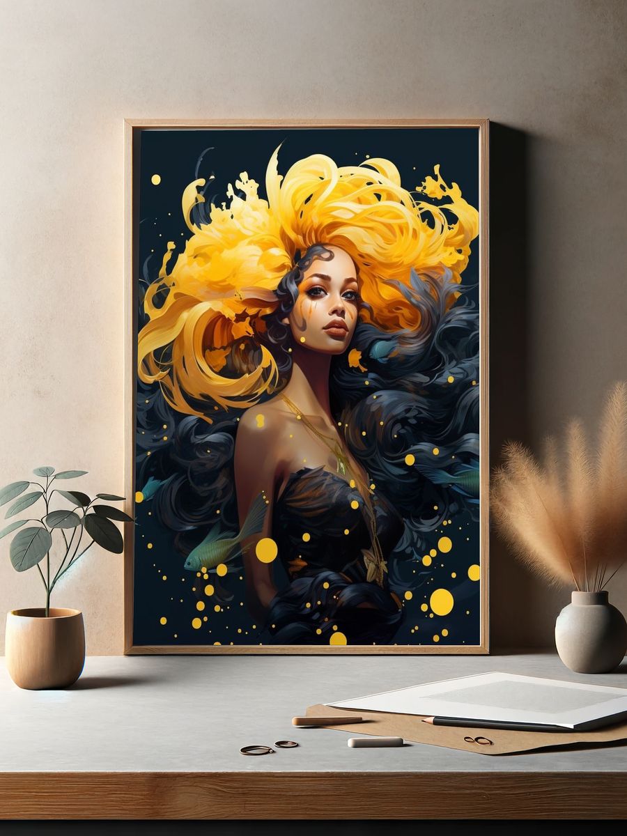 Golden Siren Digital Art Poster. — room view 2