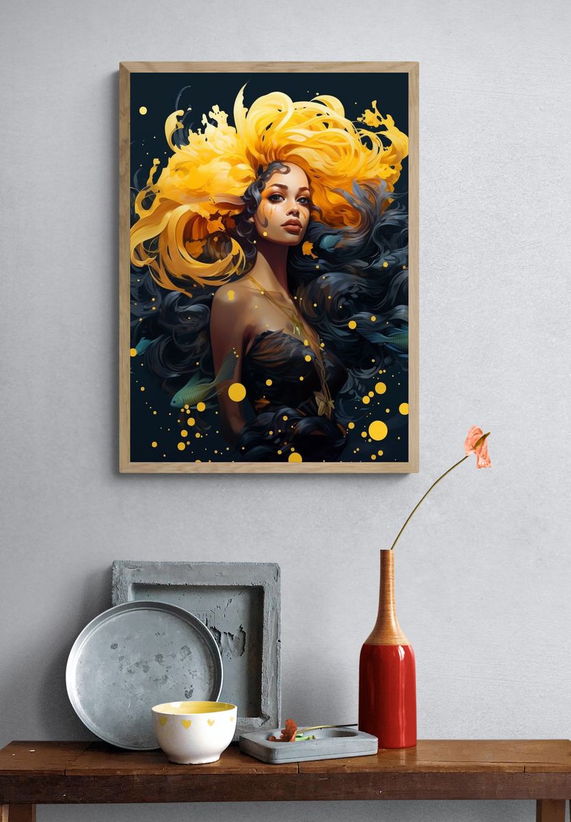 Golden Siren Digital Art Poster. — room view 3