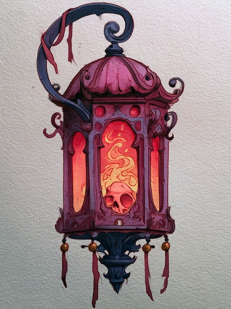 Gothic Skull Lantern Illustration Poster. poster detail
