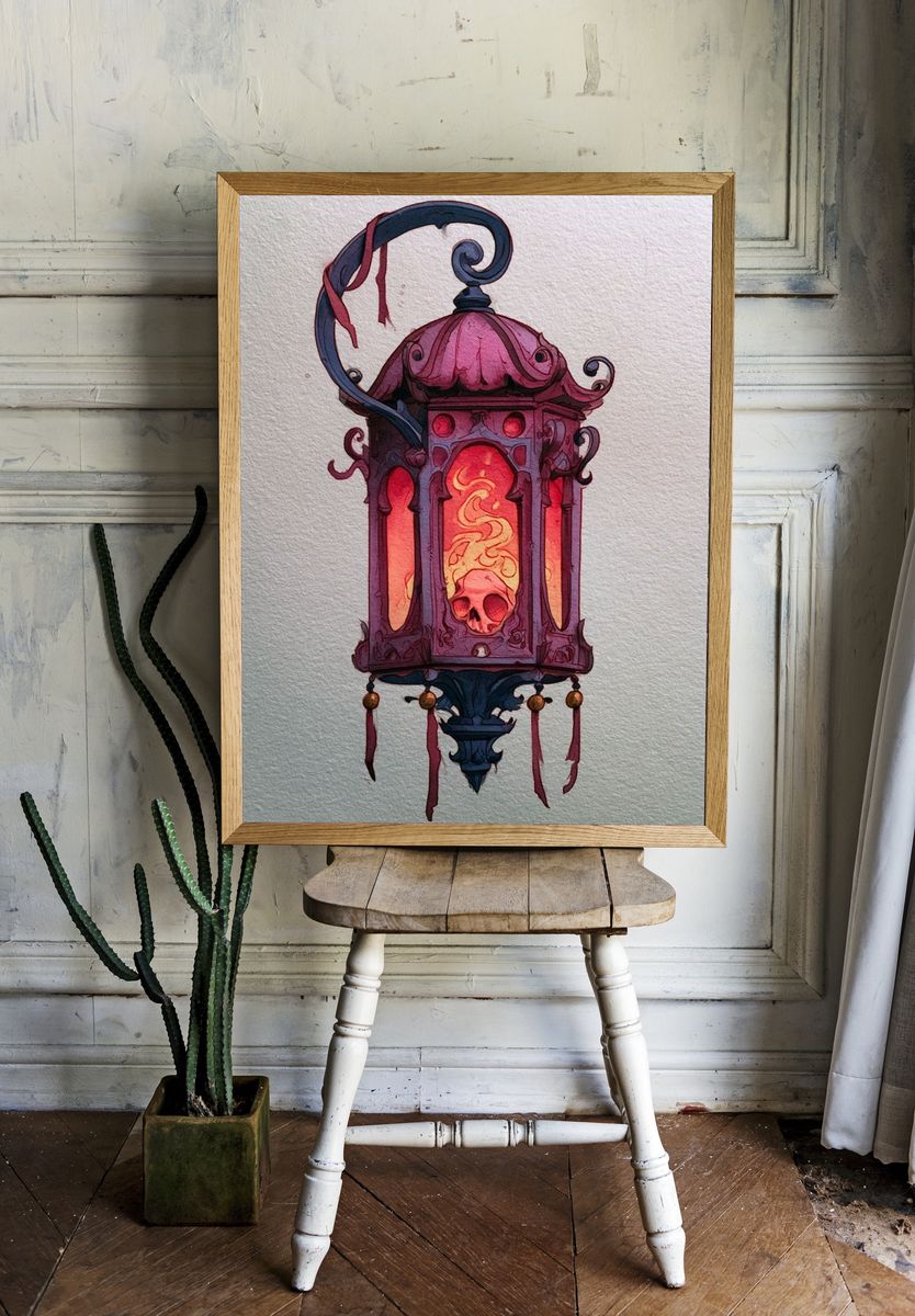 Gothic Skull Lantern Illustration Poster. — room view 1