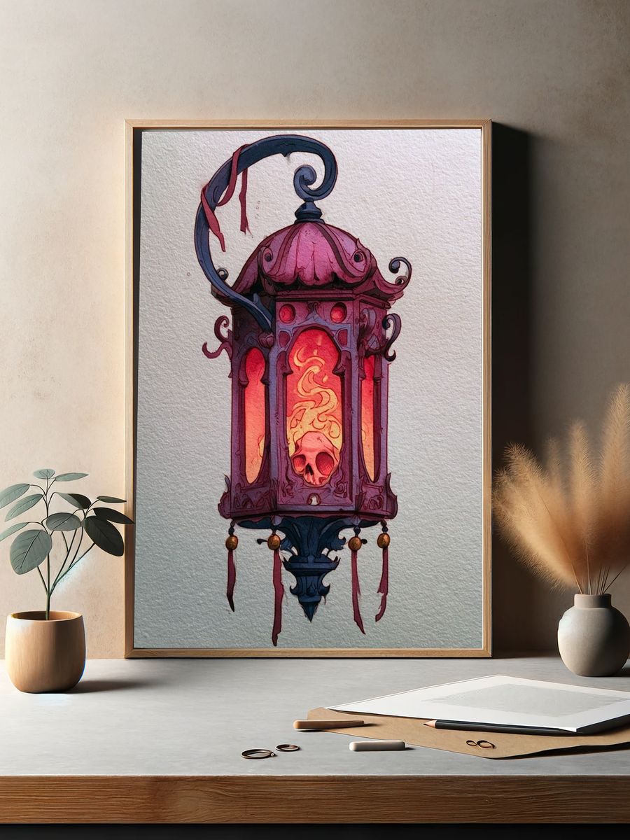 Gothic Skull Lantern Illustration Poster. — room view 2