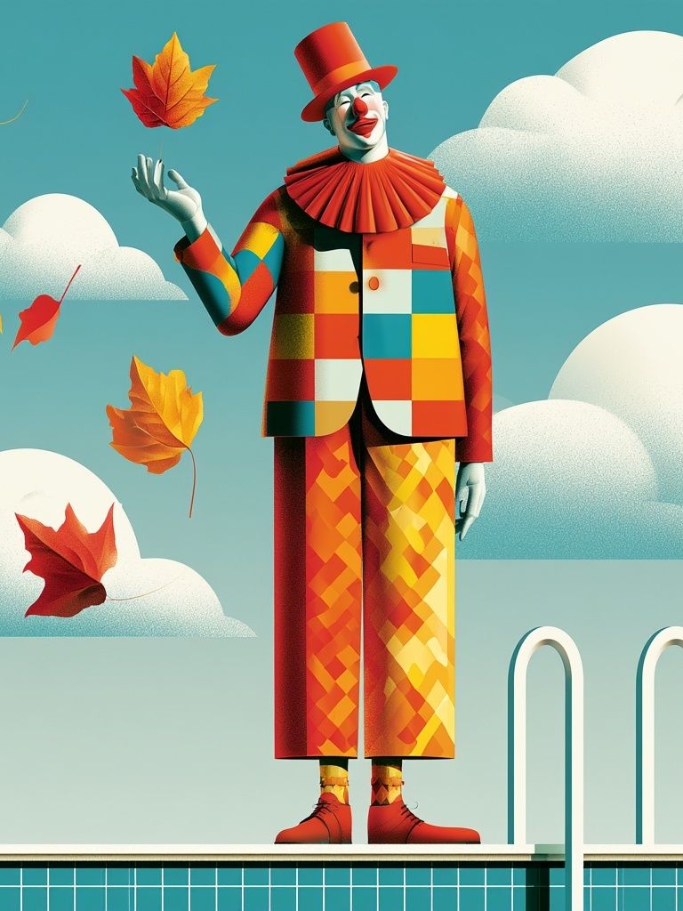 Colorful Clown in Autumn Sky Poster. poster detail