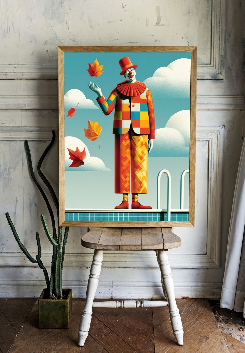 Colorful Clown in Autumn Sky Poster. — room view 1