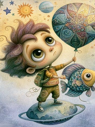 Dreamy Space Child Illustration Poster. poster detail