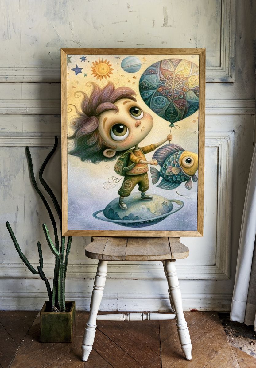 Dreamy Space Child Illustration Poster. — room view 1
