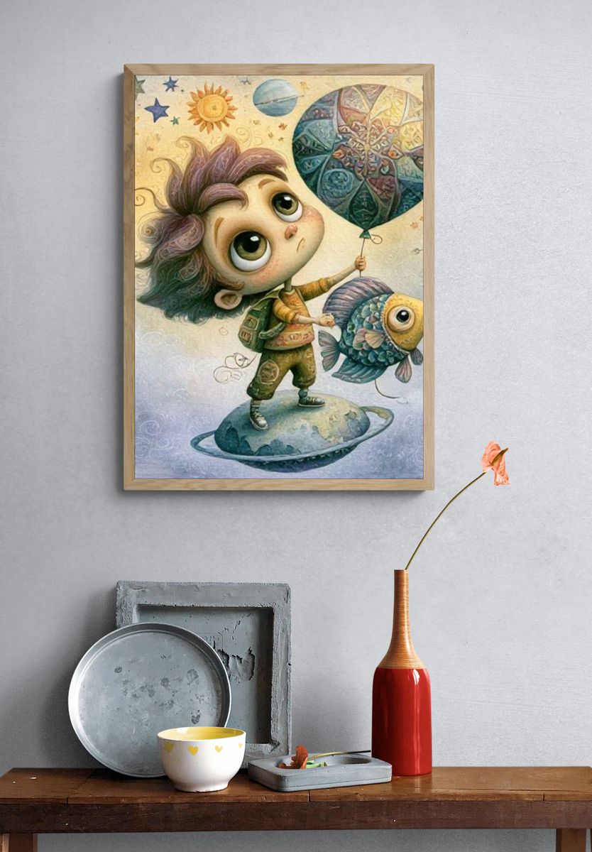 Dreamy Space Child Illustration Poster. — room view 3