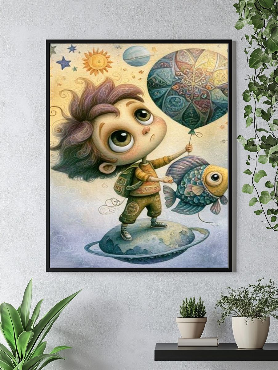 Dreamy Space Child Illustration Poster. — room view 4