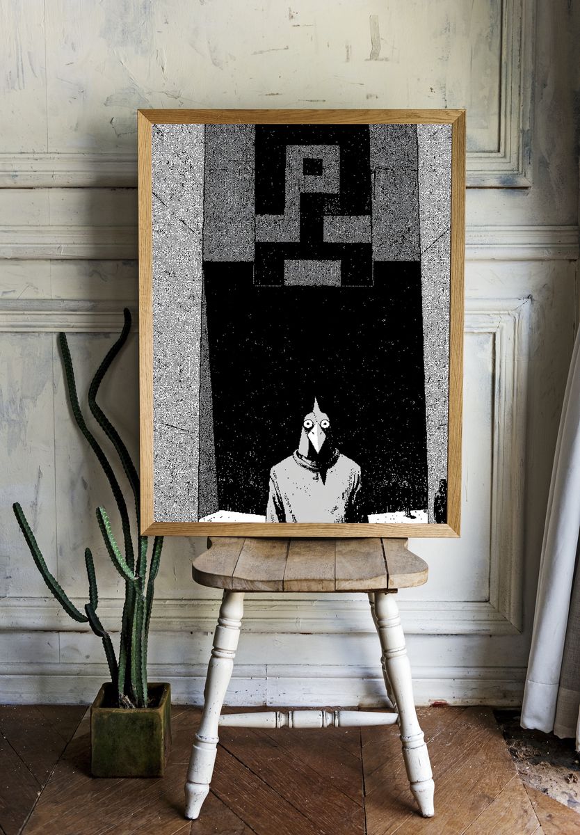 Surreal Bird Figure — Illustration Print. — room view 1