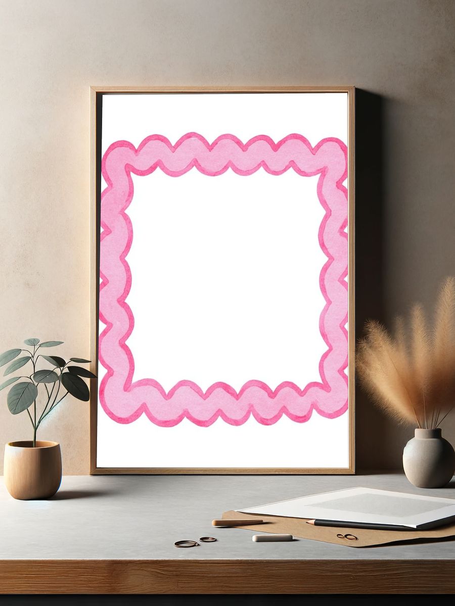 Pink Scalloped Frame Illustration Poster. — room view 2