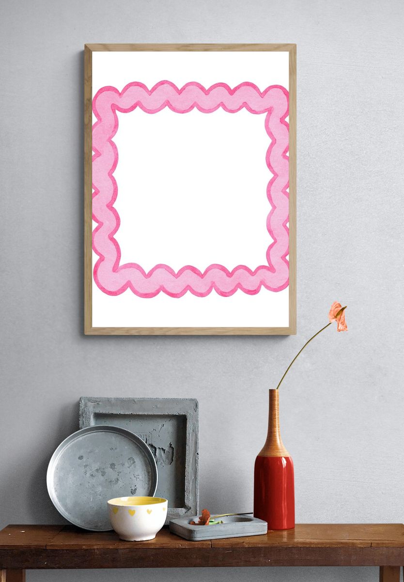 Pink Scalloped Frame Illustration Poster. — room view 3