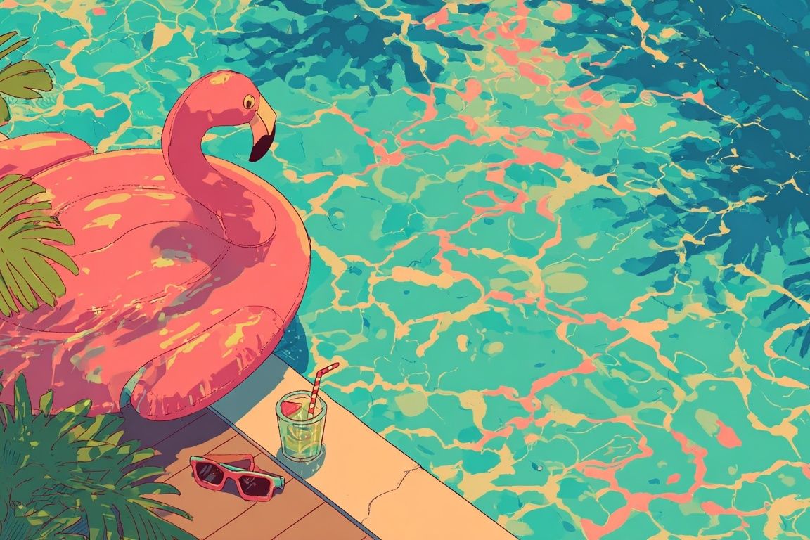 Pink Flamingo Poolside Illustration Poster. poster — illustration art