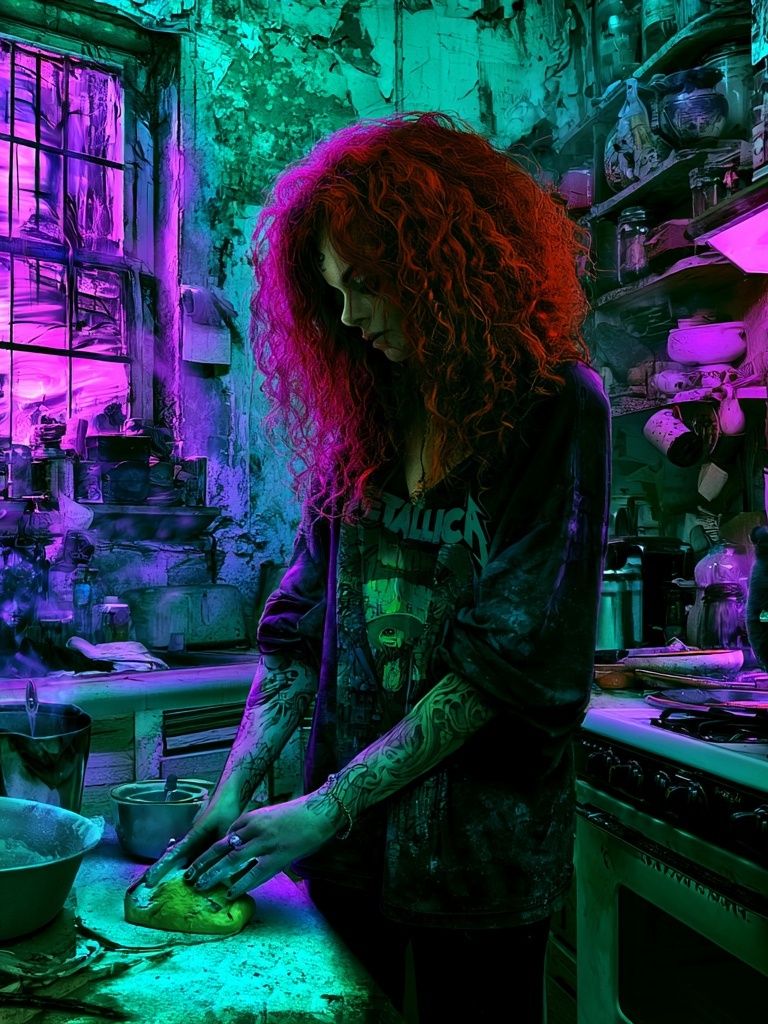 Neon Kitchen Portrait Print. poster — illustration art