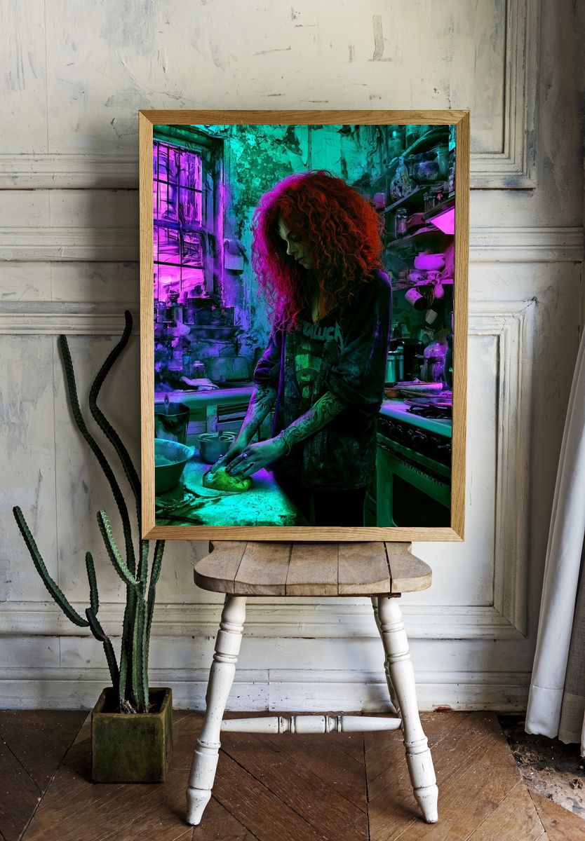 Neon Kitchen Portrait Print. room preview
