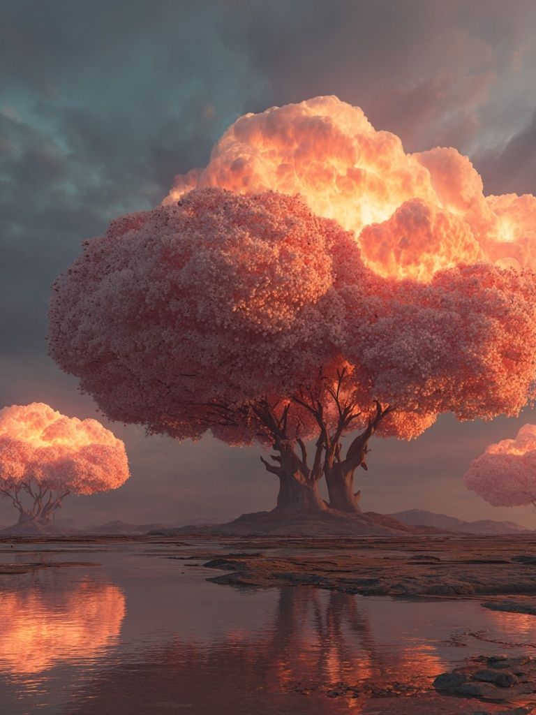 Glowing Blossom Trees Fantasy Print. poster detail