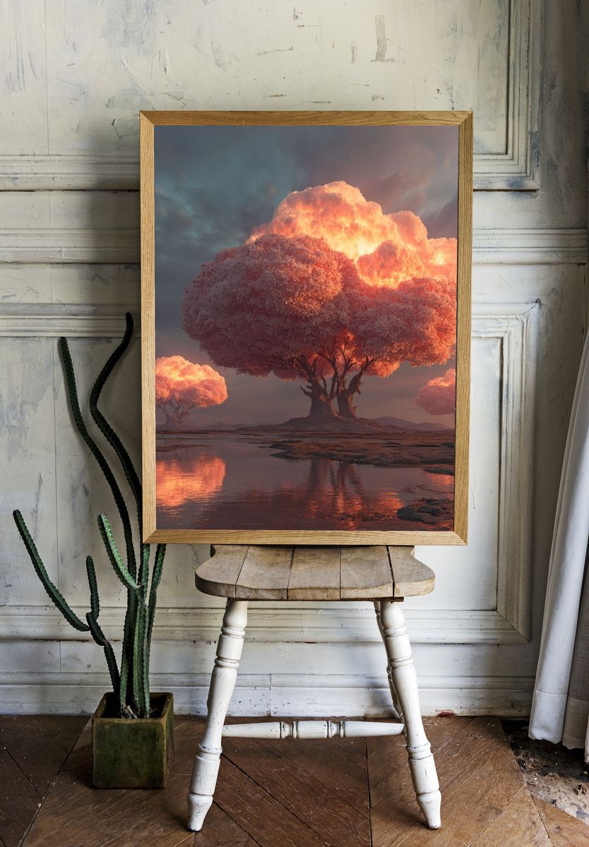 Glowing Blossom Trees Fantasy Print. room preview