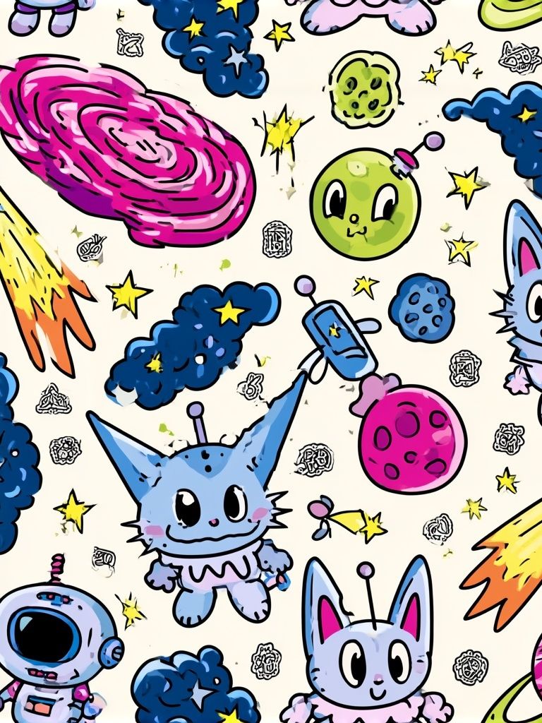 Cute Space Cats Illustration Poster. poster detail
