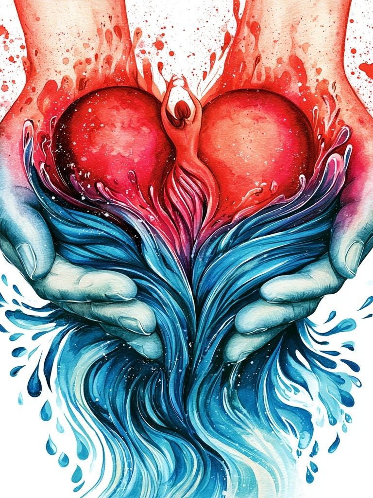 Heart in Hands Watercolor Print. poster — illustration art
