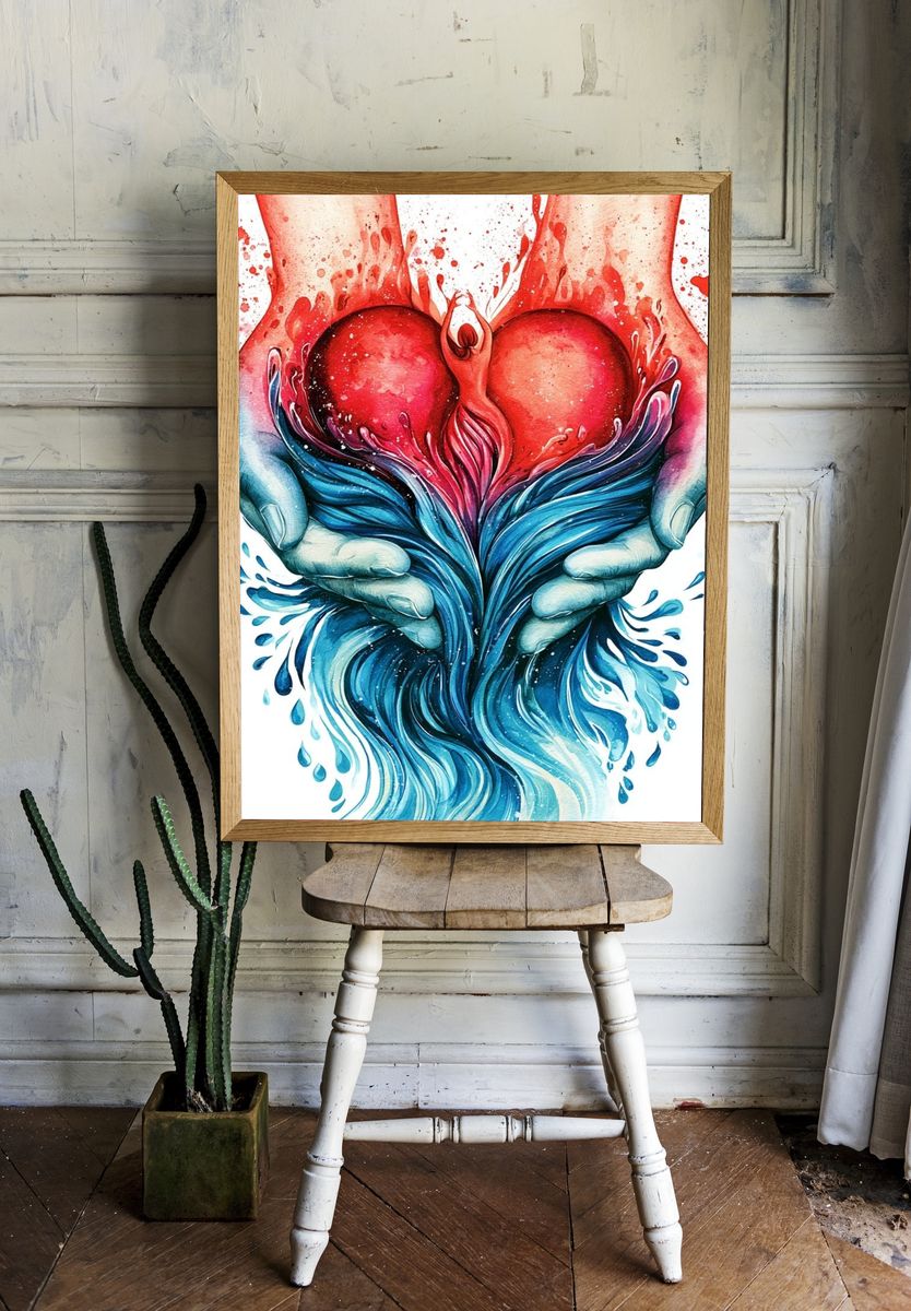 Heart in Hands Watercolor Print. — room view 1