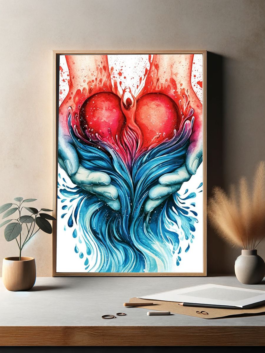Heart in Hands Watercolor Print. — room view 2