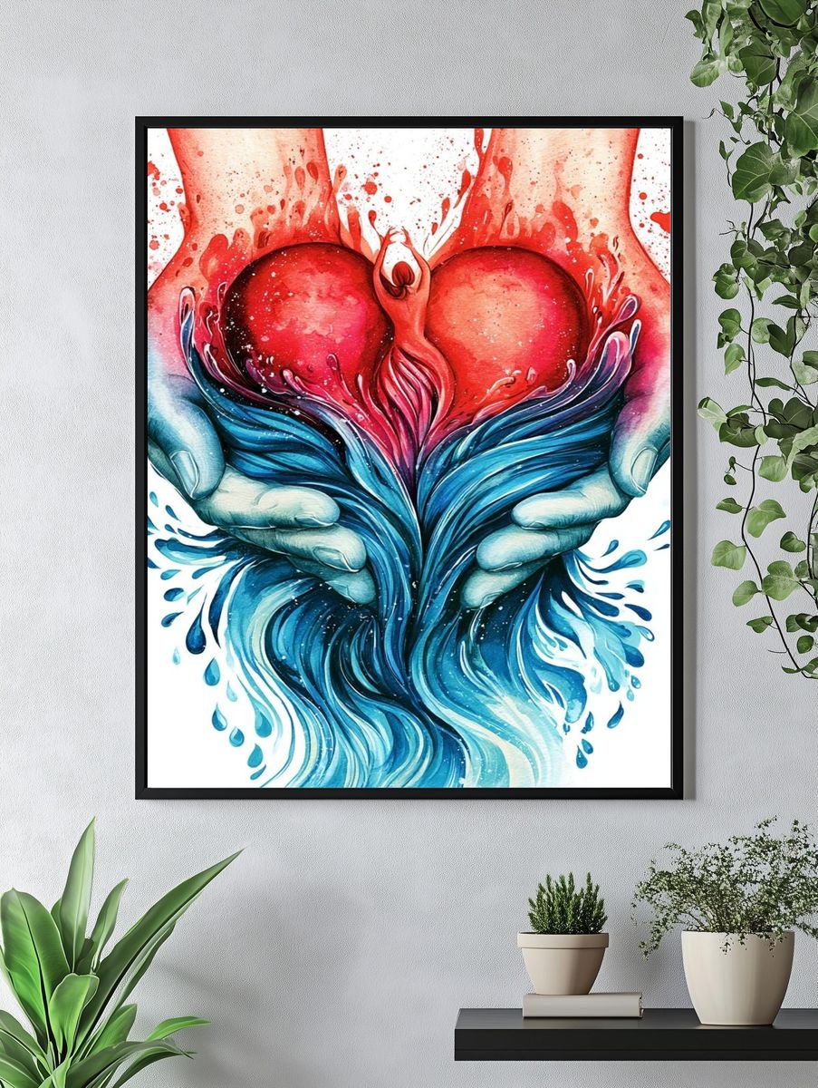 Heart in Hands Watercolor Print. — room view 4
