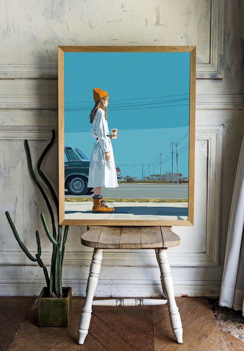 Urban Street Scene Illustration Poster. — room view 1