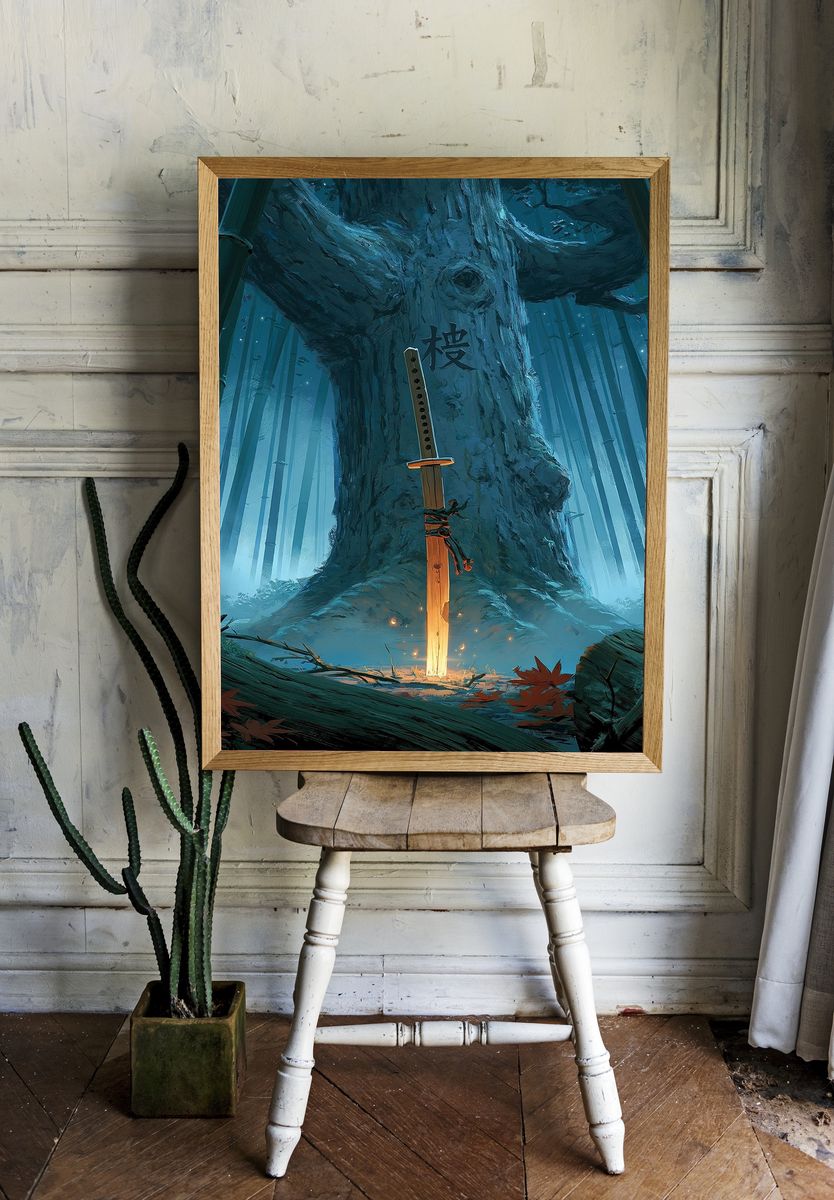 Mystic Bamboo Forest Katana Print. room preview