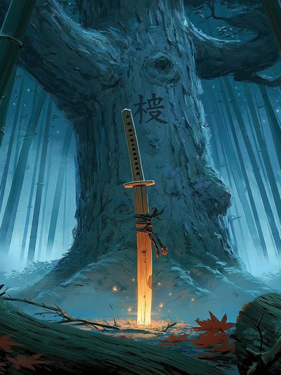 Mystic Bamboo Forest Katana Print.